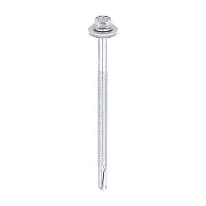 5.5 x 100mm (5/16" Hexagon Head) Self Drill Screws, Metal to Metal, Bright Zinc Plated For Steel 4-12.5mm Thickness with 16mm EPDM Washer ZH100W16B