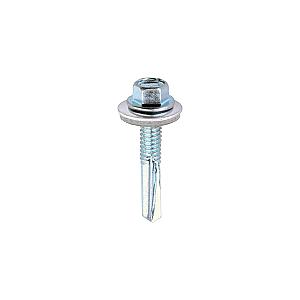5.5 x 32mm (5/16" Hexagon Head) Self Drill Screws, Metal to Metal, Bright Zinc Plated For Steel 4-12.5mm Thickness with 16mm EPDM Washer ZH32W16B