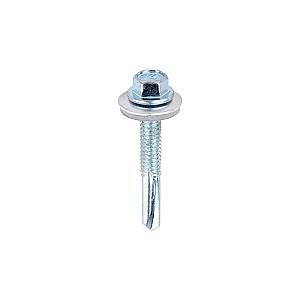 5.5 x 38mm (5/16" Hexagon Head) Self Drill Screws, Metal to Metal, Bright Zinc Plated For Steel 4-12.5mm Thickness with 16mm EPDM Washer ZH38W16B