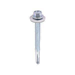 5.5 x 55mm (5/16" Hexagon Head) Self Drill Screws, Metal to Metal, Bright Zinc Plated For Steel 4-12.5mm Thickness with 16mm EPDM Washer ZH55W16B