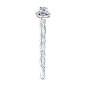5.5 x 80mm (5/16" Hexagon Head) Self Drill Screws, Metal to Metal, Bright Zinc Plated For Steel 4-12.5mm Thickness with 16mm EPDM Washer ZH80W16B