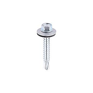 5.5 x 38mm (5/16" Hexagon Head) Self Drill Screws, Metal to Metal, Bright Zinc Plated For Steel 1.2-4mm Thickness with 16mm EPDM Washer ZL38W16