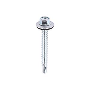 5.5 x 50mm (5/16" Hexagon Head) Self Drill Screws, Metal to Metal, Bright Zinc Plated For Steel 1.2-4mm Thickness with 16mm EPDM Washer ZL50W16