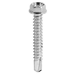 6.3 x 16mm (10mm Hexagon Head) Washer Faced Self Drill Screw, Bright Zinc Plated