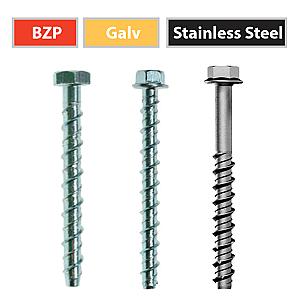 Hexagon Head Concrete Masonry Screw Bolt Anchor, Zinc Plated, Mechanical Galvanised or Stainless Steel