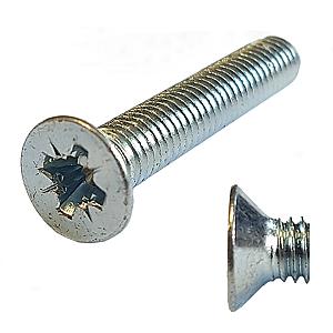 M4 x 90 Countersunk Pozi Machine Screw, Mild Steel Grade 4.6 Bright Zinc Plated, DIN 965