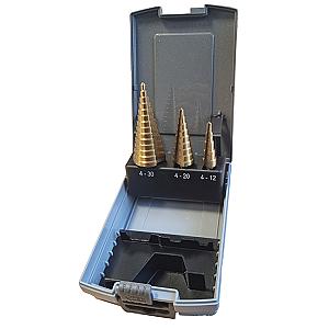 Kamtec 3 Piece HSS TiN Coated Metal Cutting Step Drill Bit Set KSDSET3