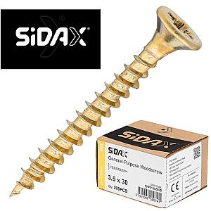 Sidax CHP01 Countersunk General-Purpose Woodscrews, Steel Zinc & Yellow
