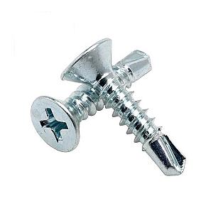 6.3 x 25 Thin Sheet Countersunk No.2 Phillips Steel Self Drill Screws, Bright Zinc Plated