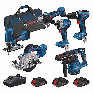 Bosch 6 Piece 18V GSB / GDR / GBH / GWS / GKS / GST Powertools with 3 x 4ah batteries in Carry Bag 0615A5008C